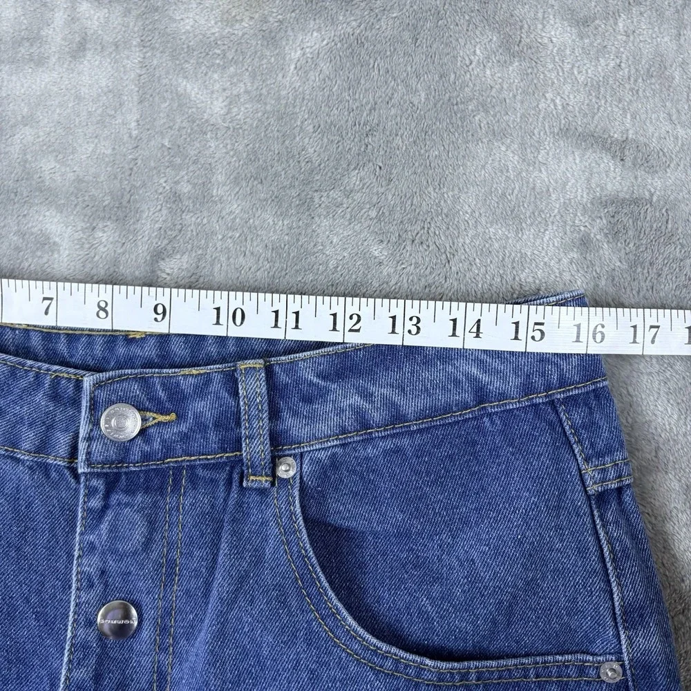 Mens Denim Cargo Jeans Blue‎ Medium Wide Leg Snaps Streetwear Utility Y2K Skater